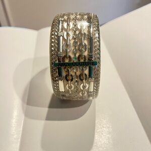 Juicy Couture Silver Tone and Off-White Resin Bangle Bracelet, 3” Diameter
